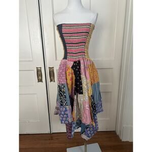 Ashley Taylor Strapless Smocked Patchwork Handkerchief Dress Womens One Size